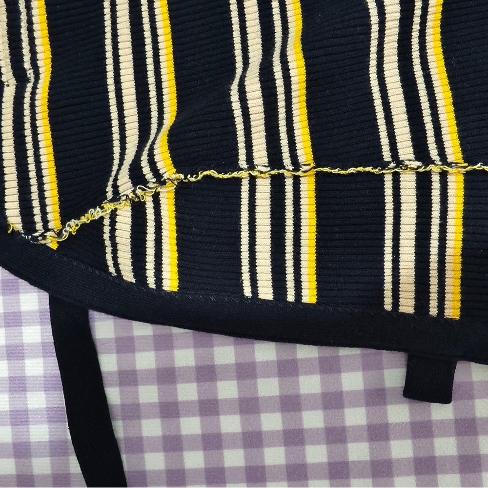 Miu Miu Navy, Yellow & Cream Striped Knit Pencil Skirt - Picture 12 of 13